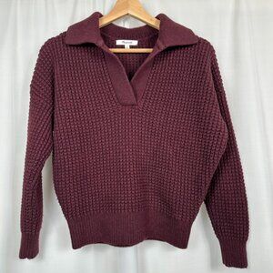 Madewell Womens Waffe Knit Henley Pullover Sweater XS Thick Burgundy Wine Preppy